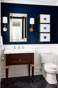 Small Bathroom Vanity Ideas In VA with Dark Blue Wall
