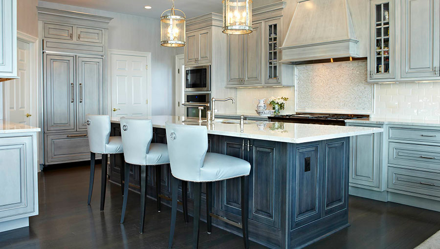 Large kitchen with Blue Cabinetry